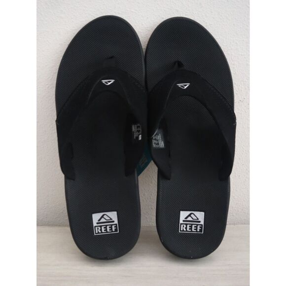 Reef Men's Sz 14 Black/Silver Fanning Flip-Flop Sandals w/Built-In Bottle Opener - Picture 2 of 15